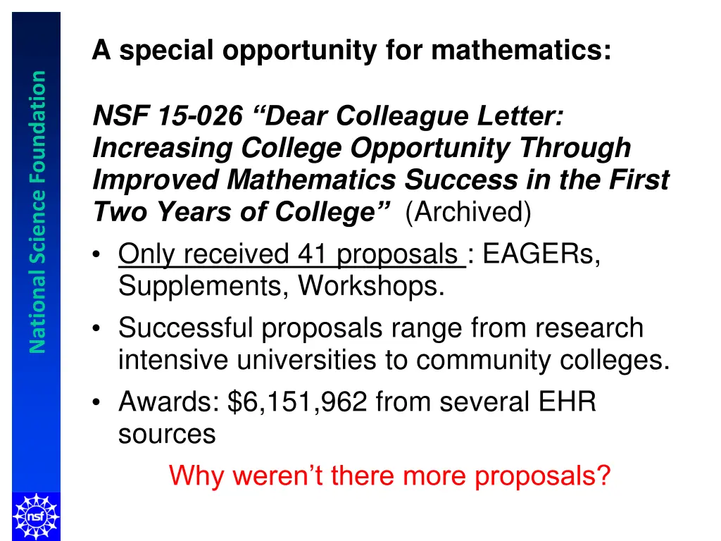 a special opportunity for mathematics