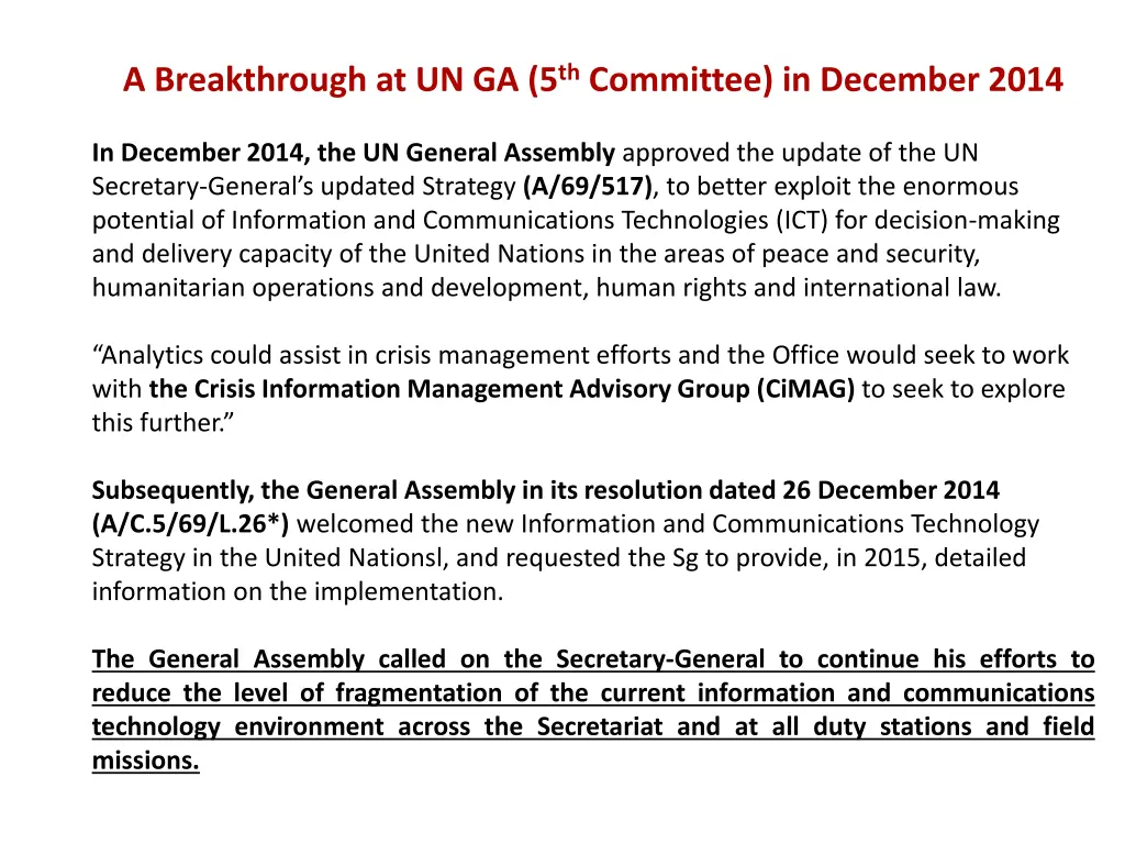 a breakthrough at un ga 5 th committee