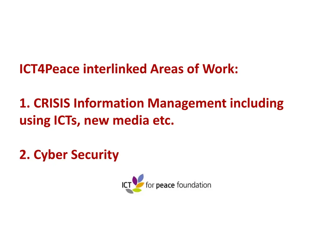 ict4peace interlinked areas of work