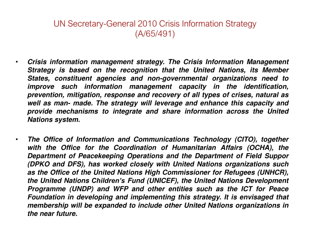 un secretary general 2010 crisis information