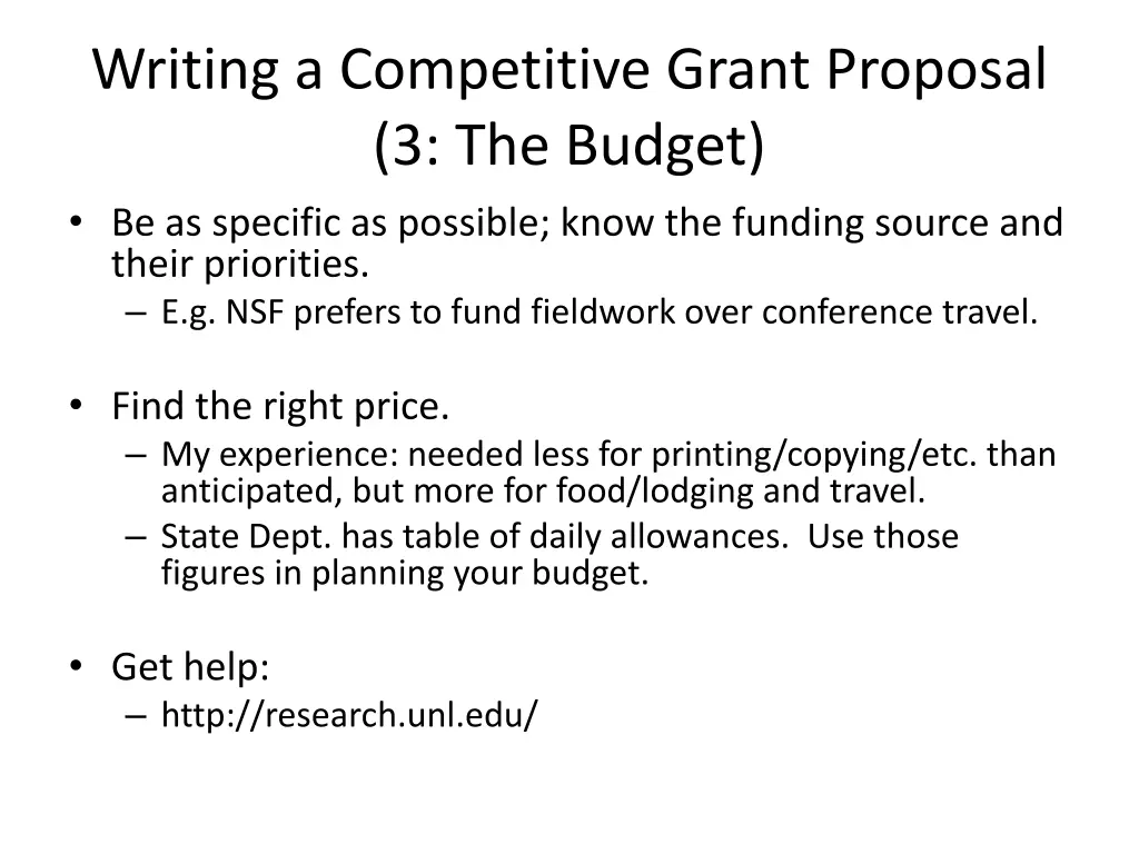 writing a competitive grant proposal 3 the budget