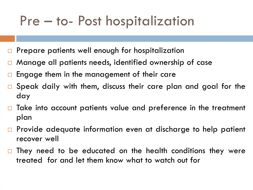 pre to post hospitalization