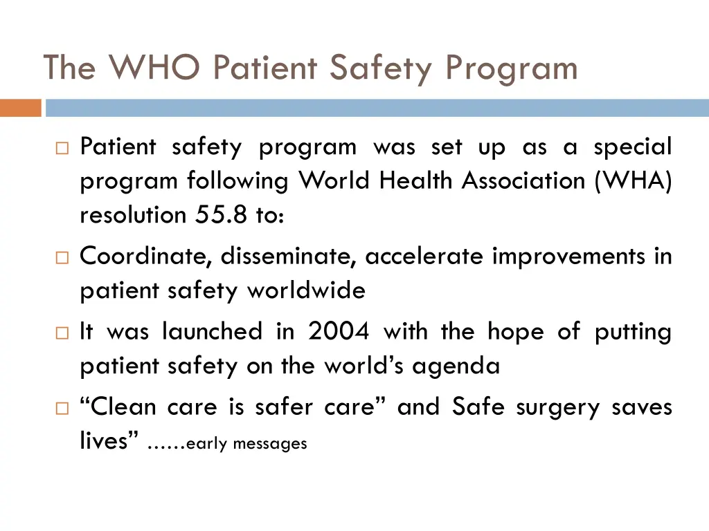 the who patient safety program