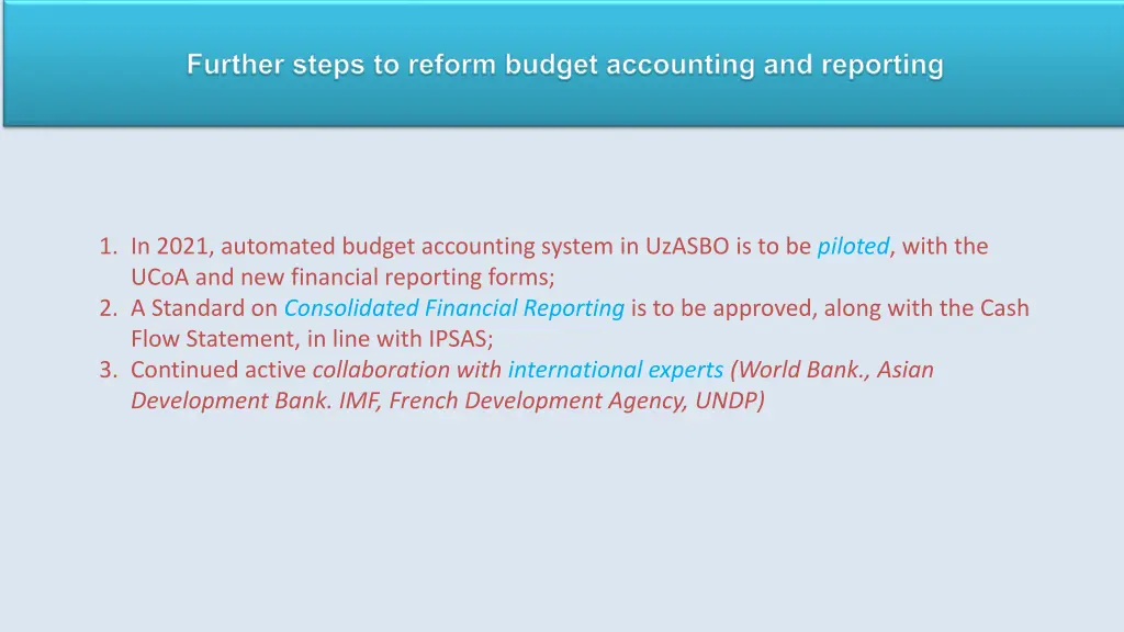 further steps to reform budget accounting