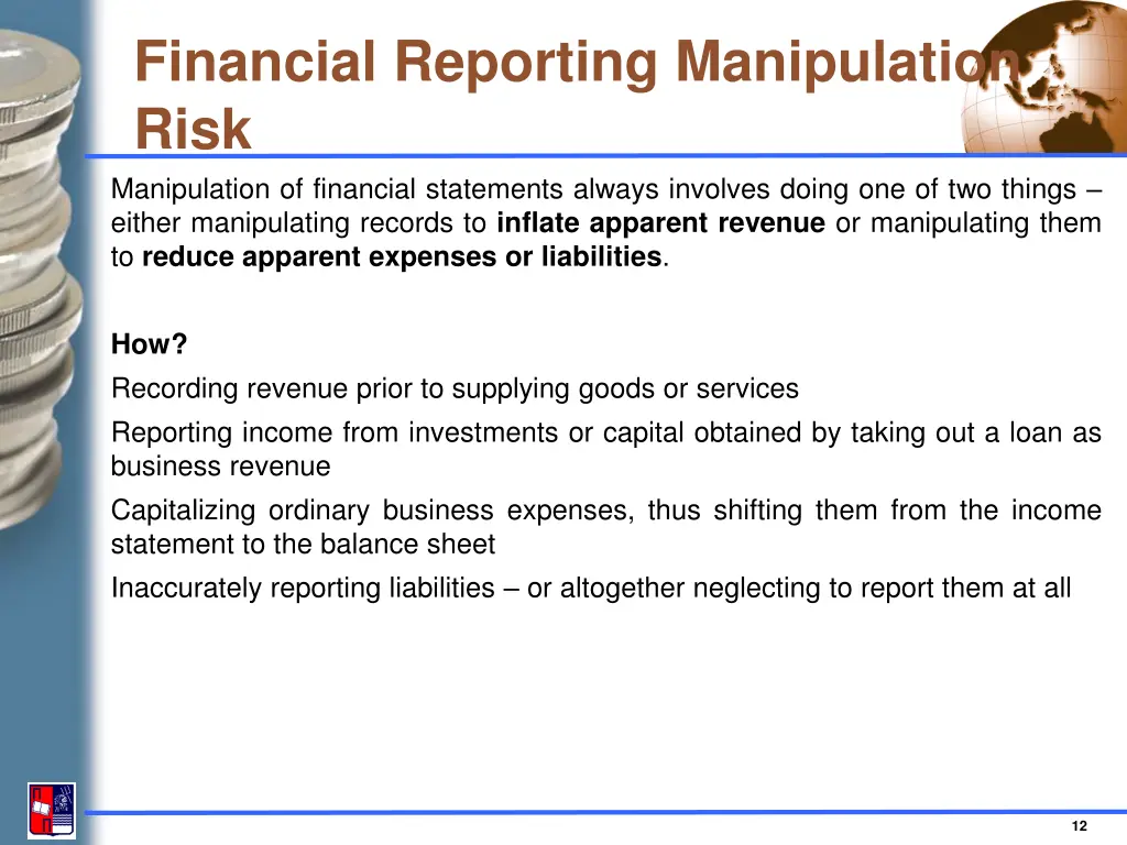 financial reporting manipulation risk 1