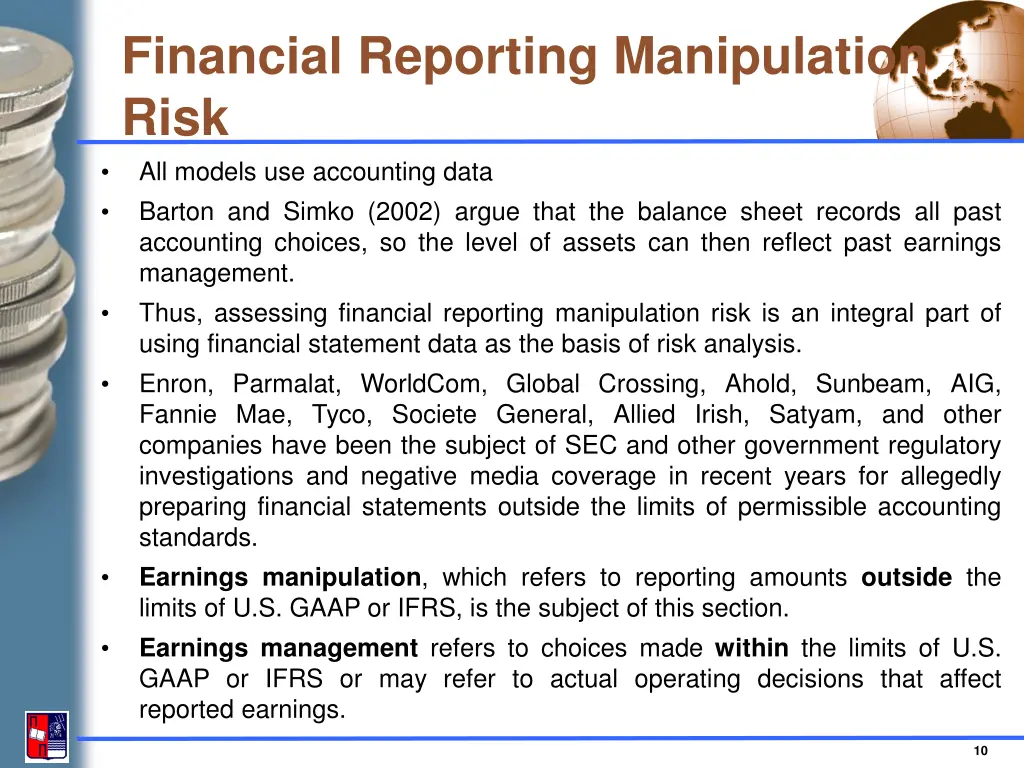 financial reporting manipulation risk all models