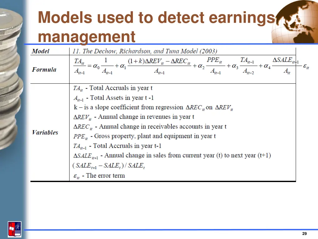 models used to detect earnings management 7