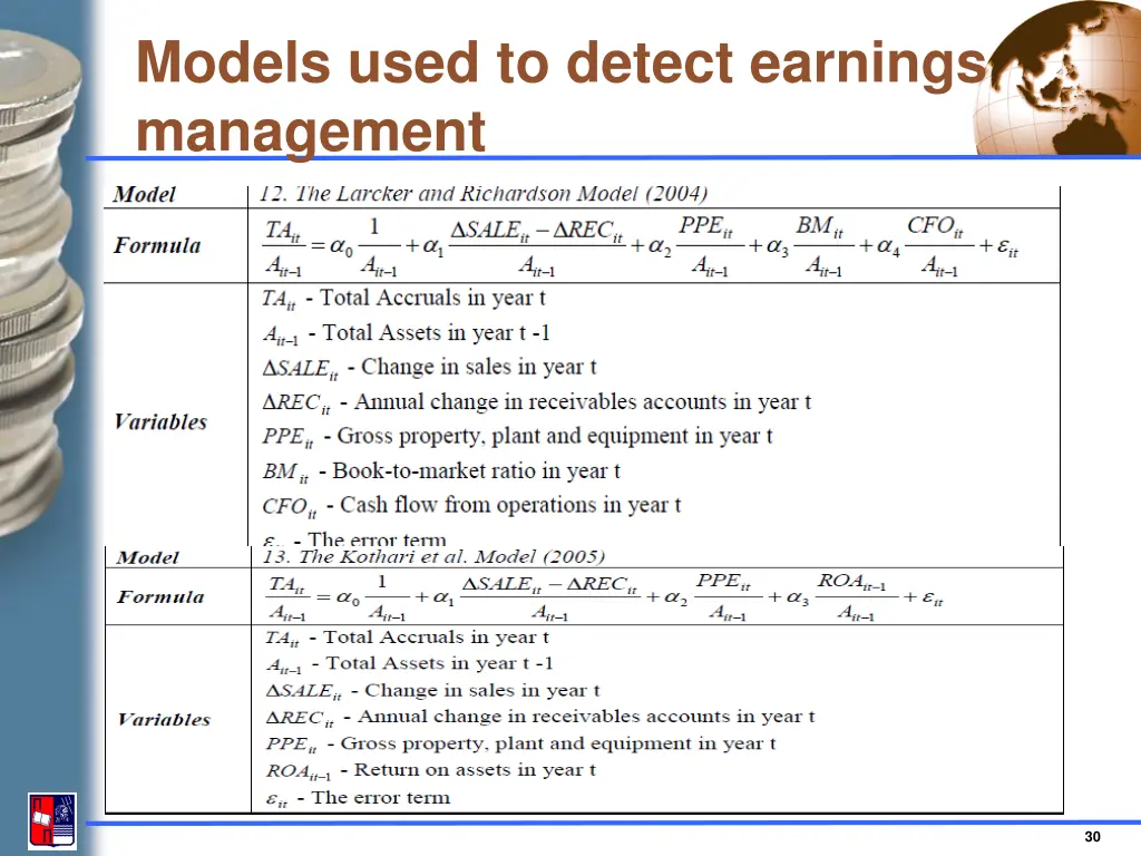 models used to detect earnings management 8