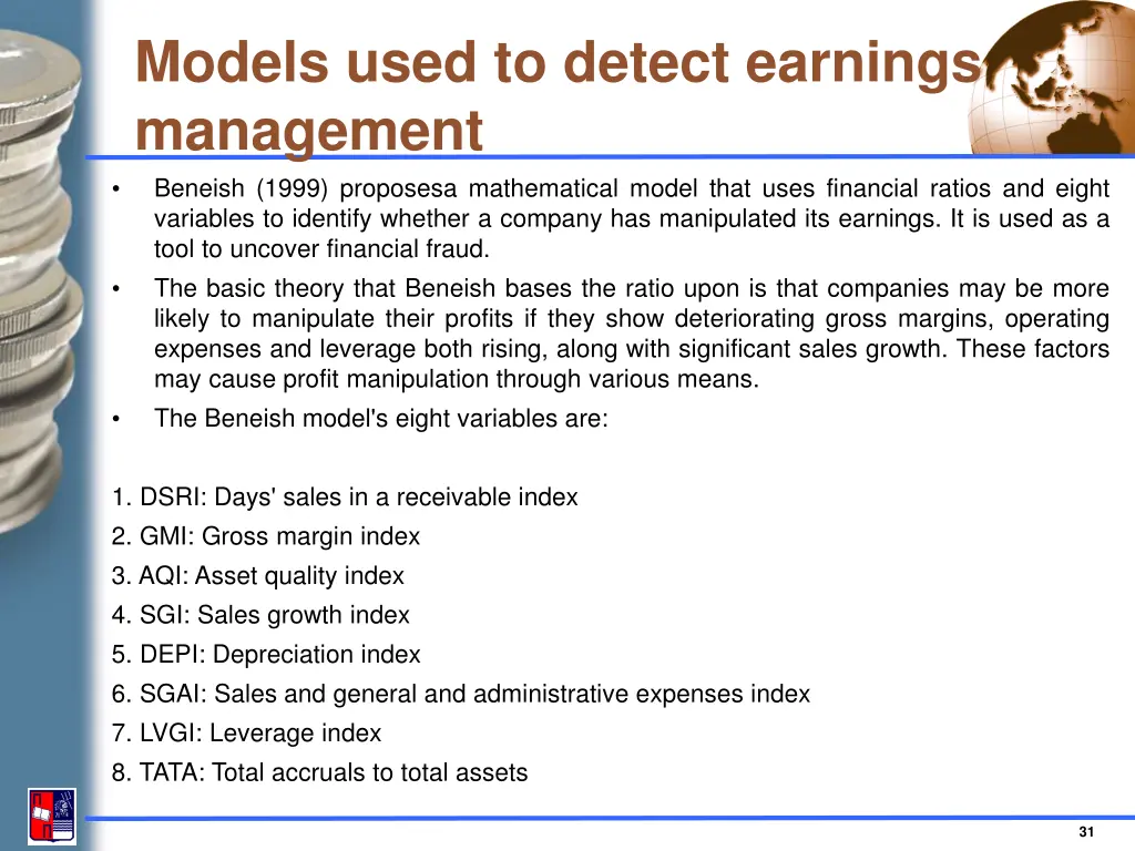 models used to detect earnings management beneish