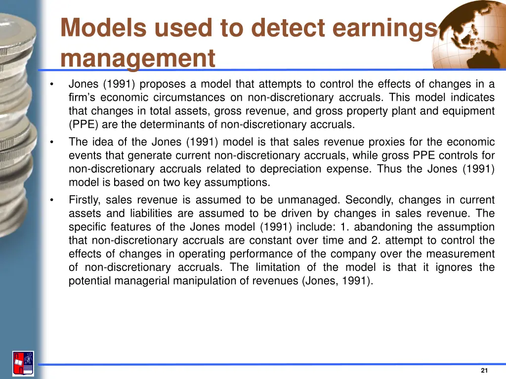 models used to detect earnings management jones