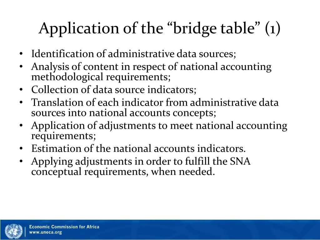 application of the bridge table 1
