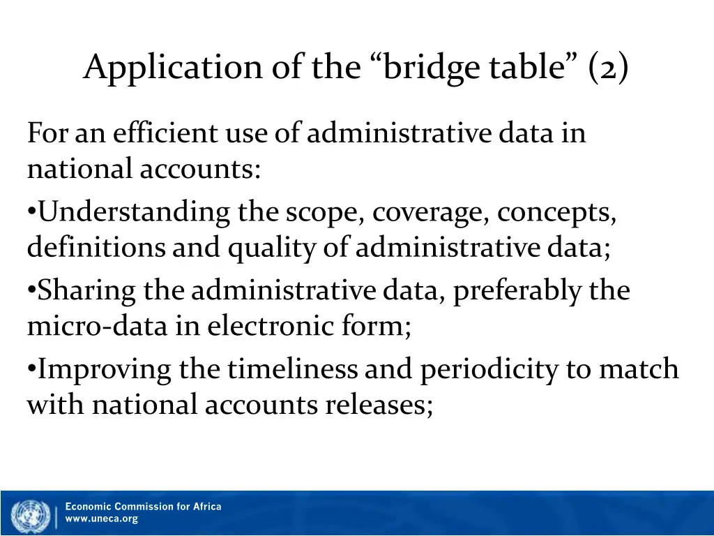 application of the bridge table 2