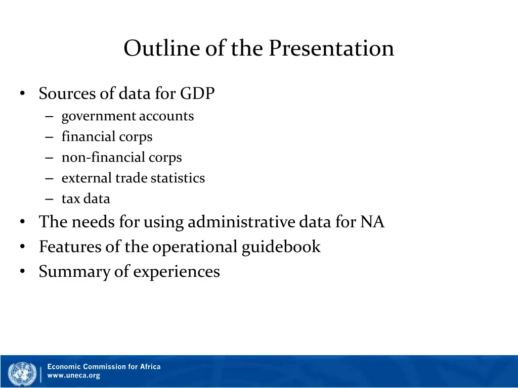 outline of the presentation