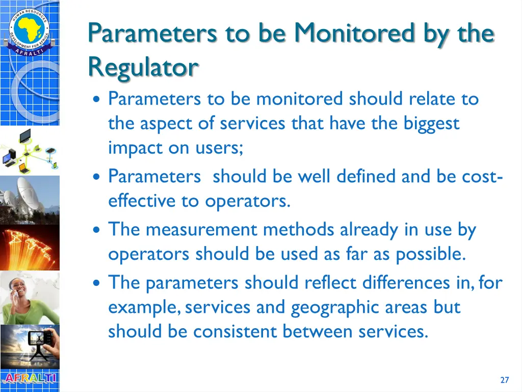 parameters to be monitored by the regulator
