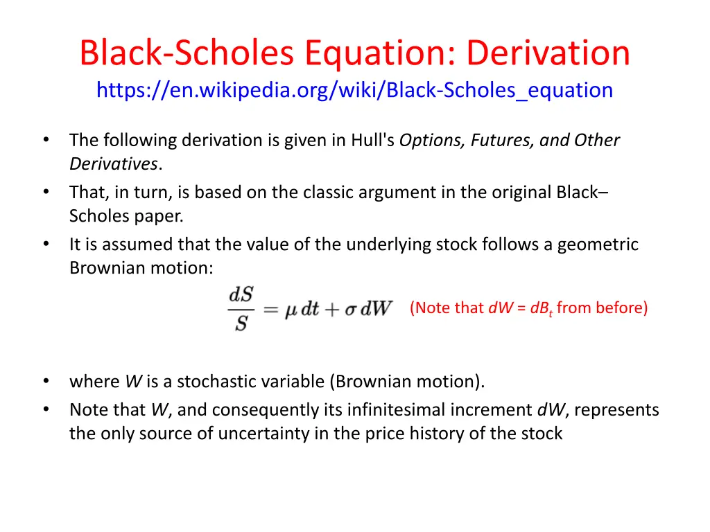 black scholes equation derivation https