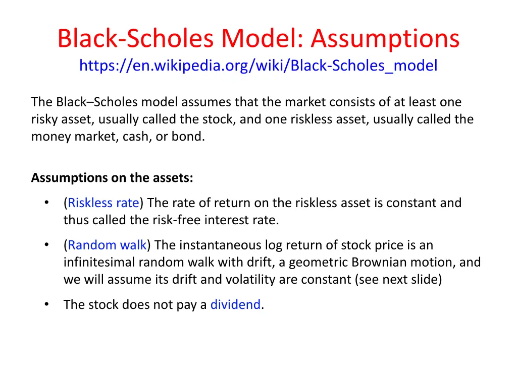 black scholes model assumptions https