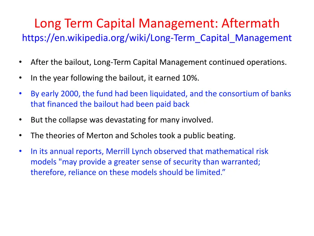 long term capital management aftermath https