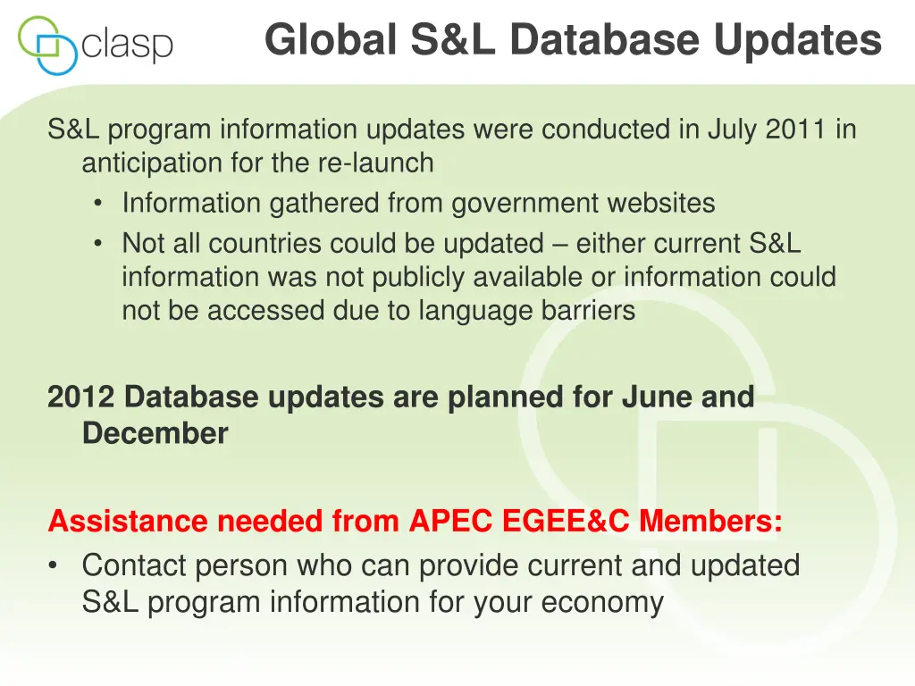 global s l database updates