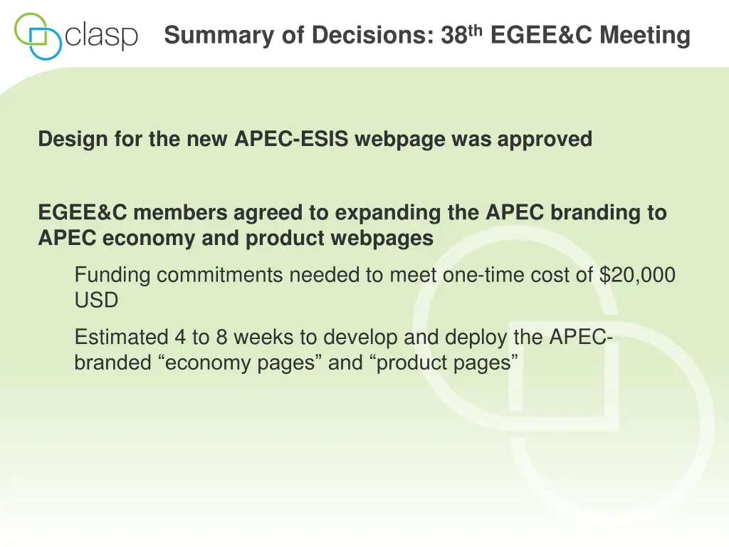 summary of decisions 38 th egee c meeting