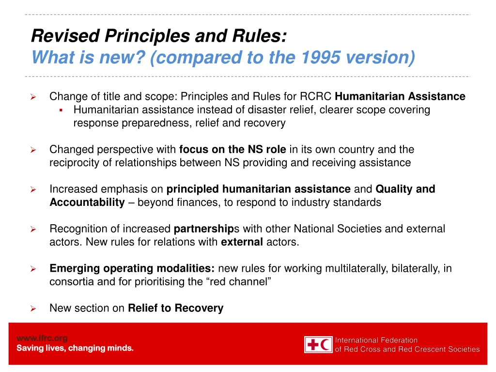 revised principles and rules what is new compared