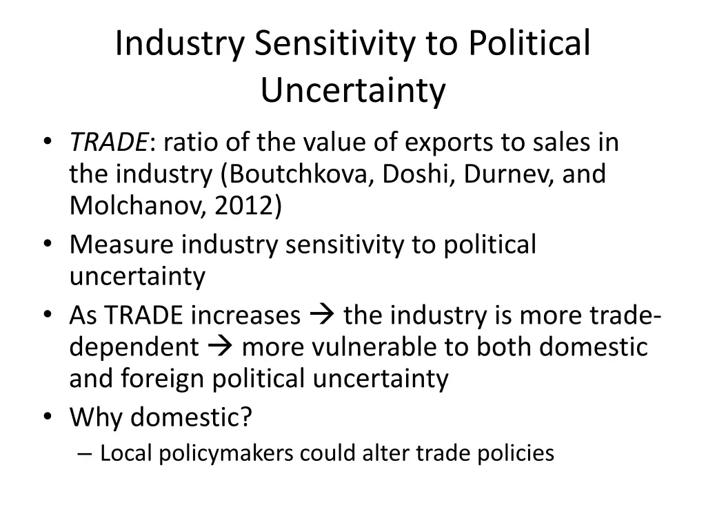 industry sensitivity to political uncertainty