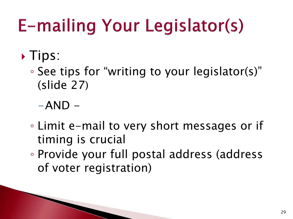 tips see tips for writing to your legislator