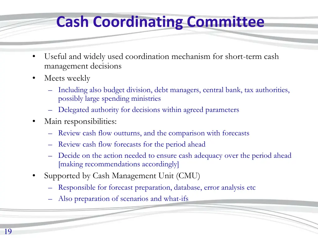 cash coordinating committee
