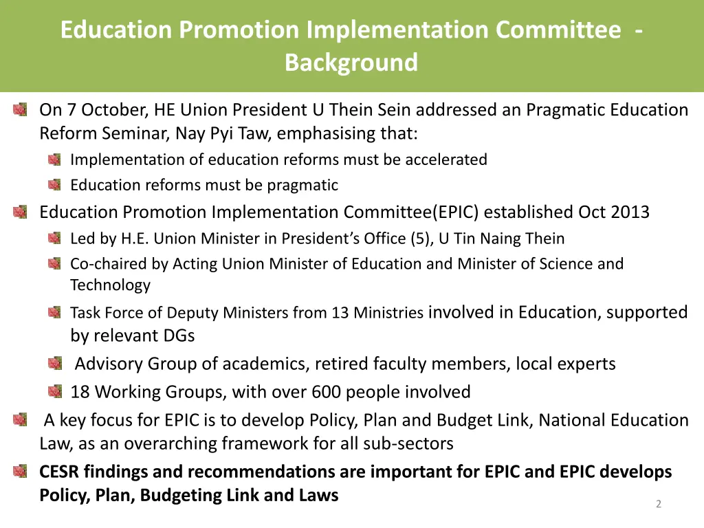 committee for implementation of education