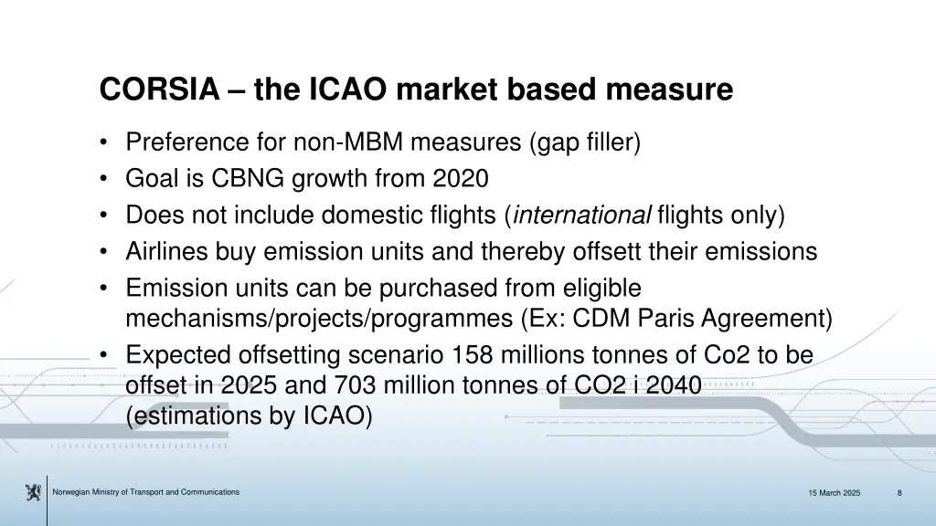 corsia the icao market based measure