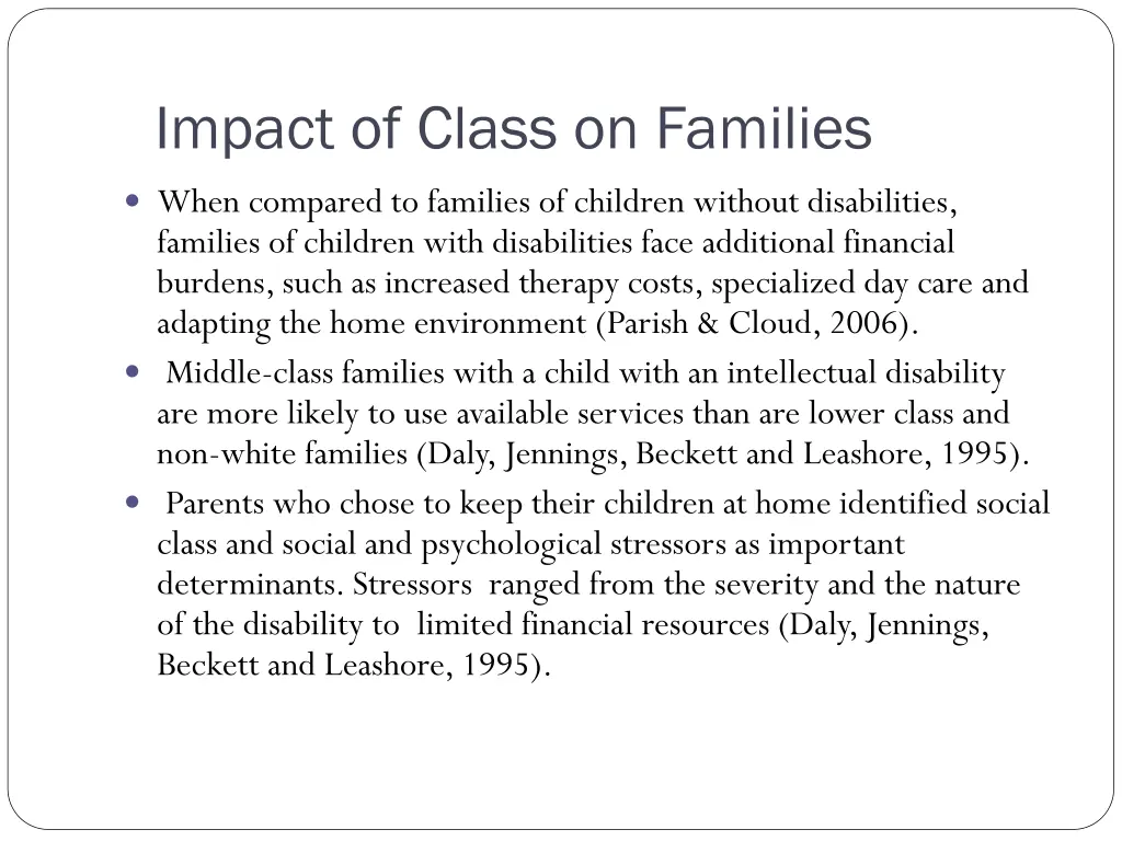 impact of class on families