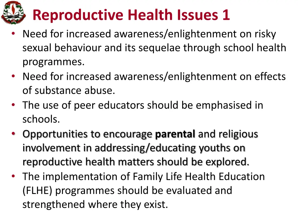 reproductive health issues 1 need for increased