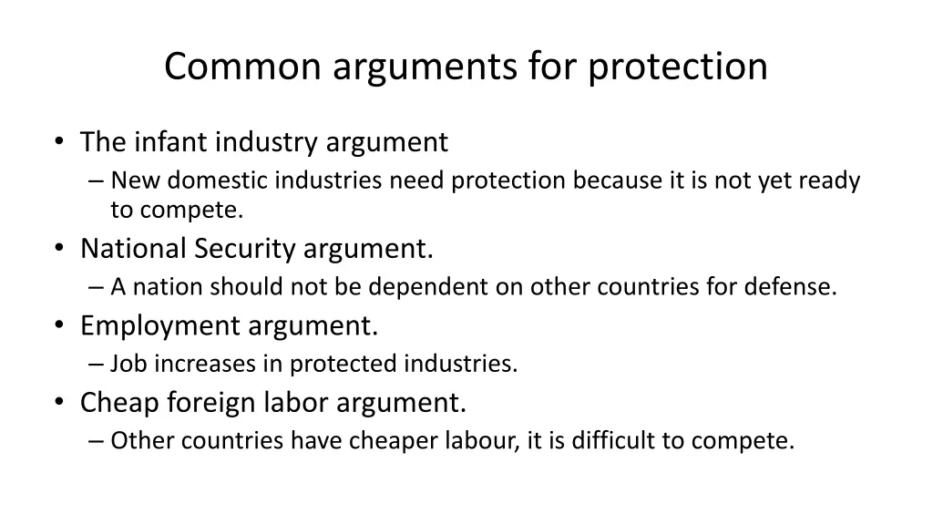 common arguments for protection