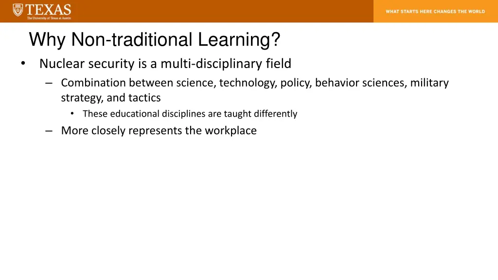 why non traditional learning nuclear security