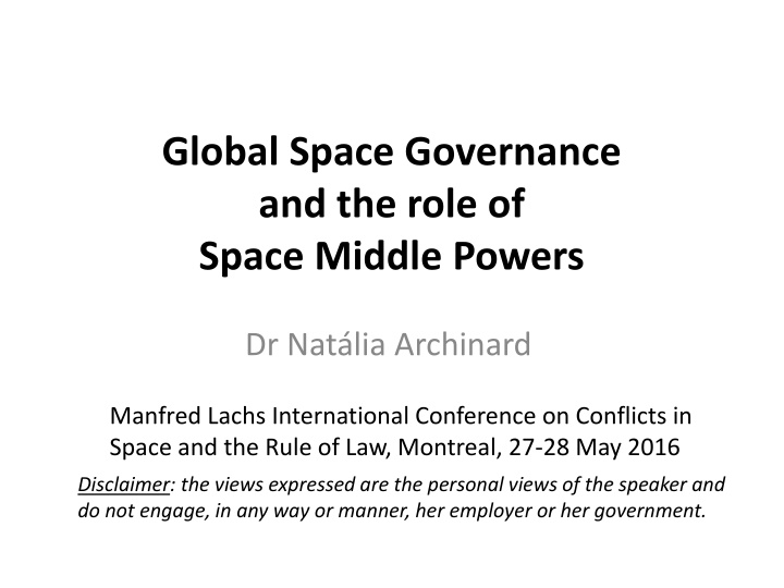 global space governance and the role of space