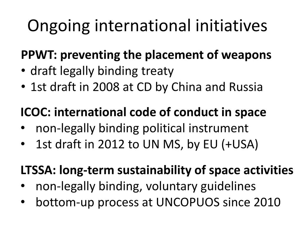 ongoing international initiatives