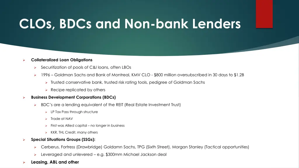 clos bdcs and non bank lenders