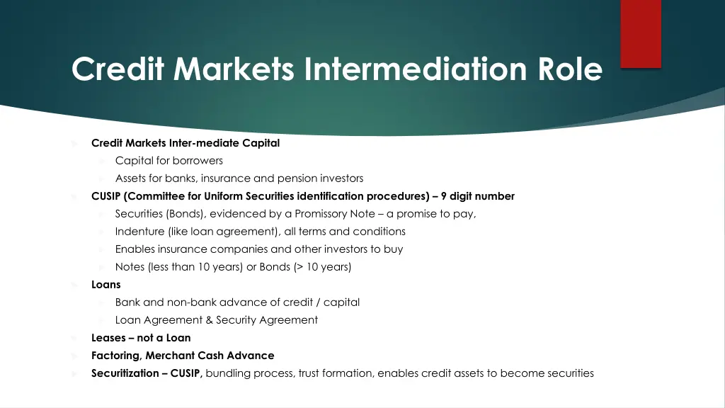 credit markets intermediation role