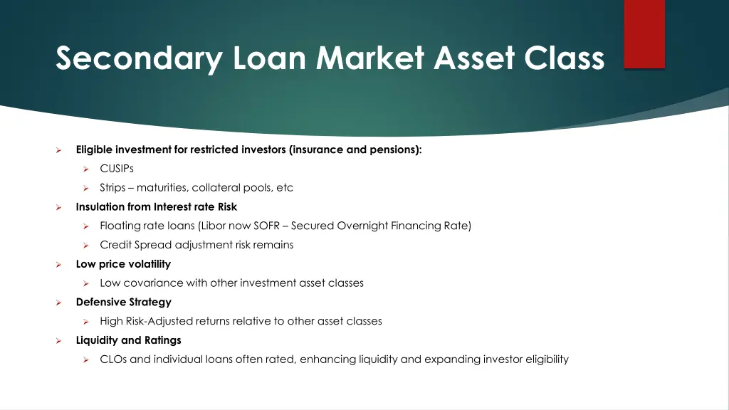 secondary loan market asset class