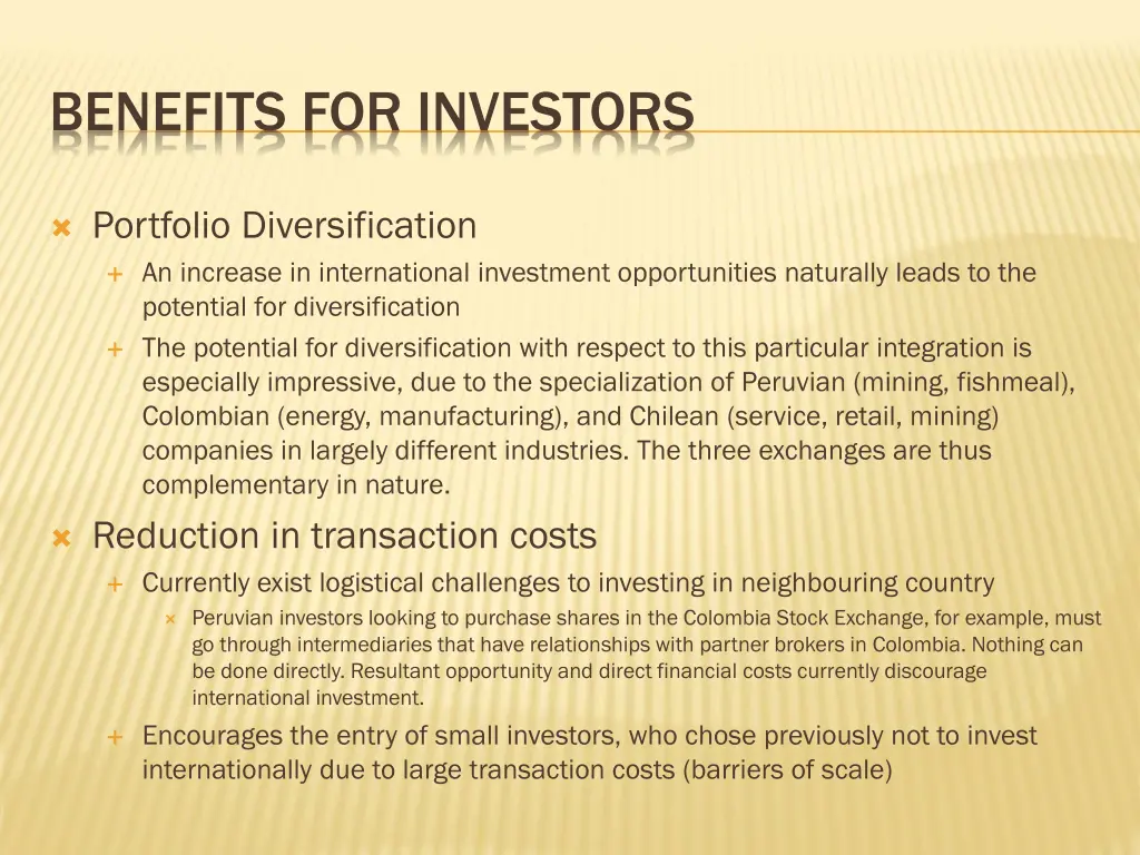 benefits for investors