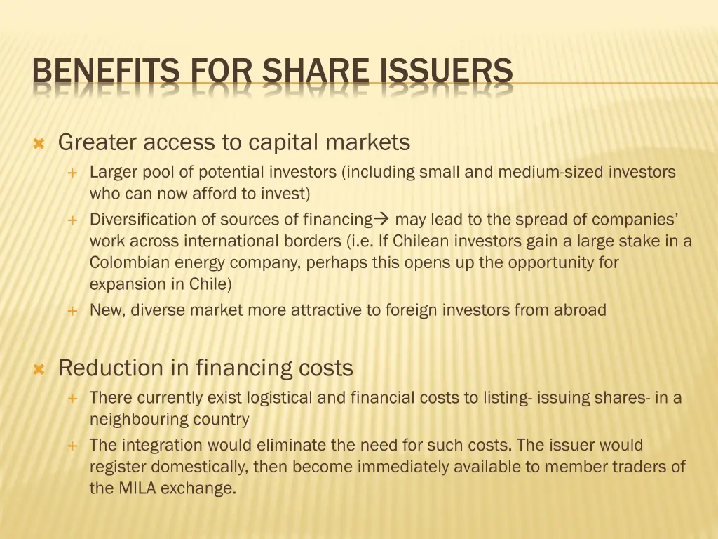 benefits for share issuers