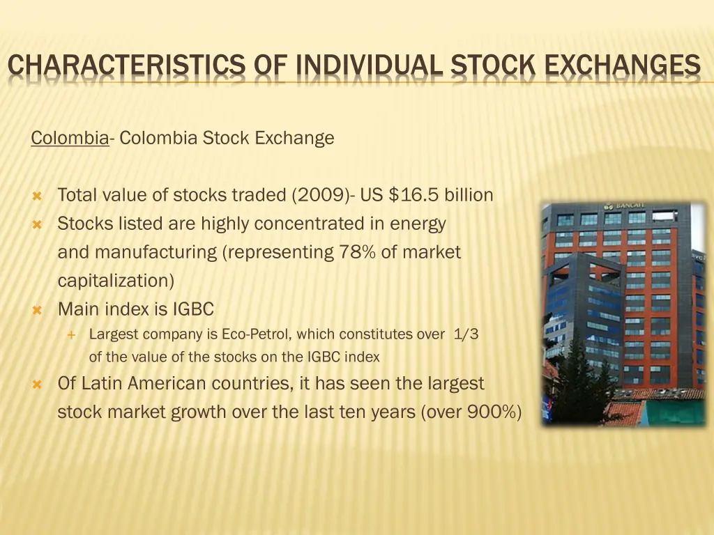 characteristics of individual stock exchanges 2