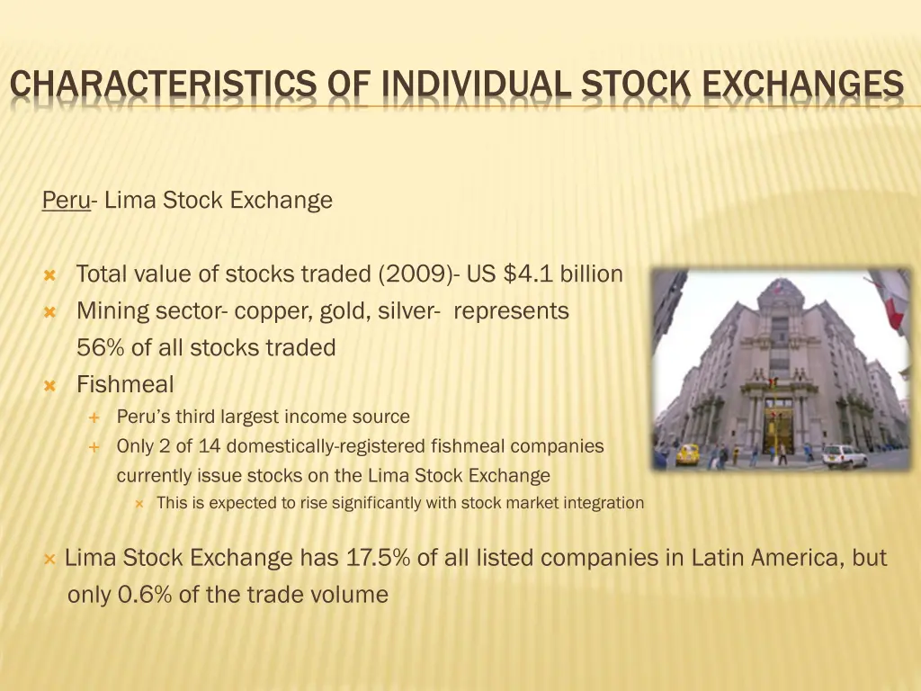 characteristics of individual stock exchanges