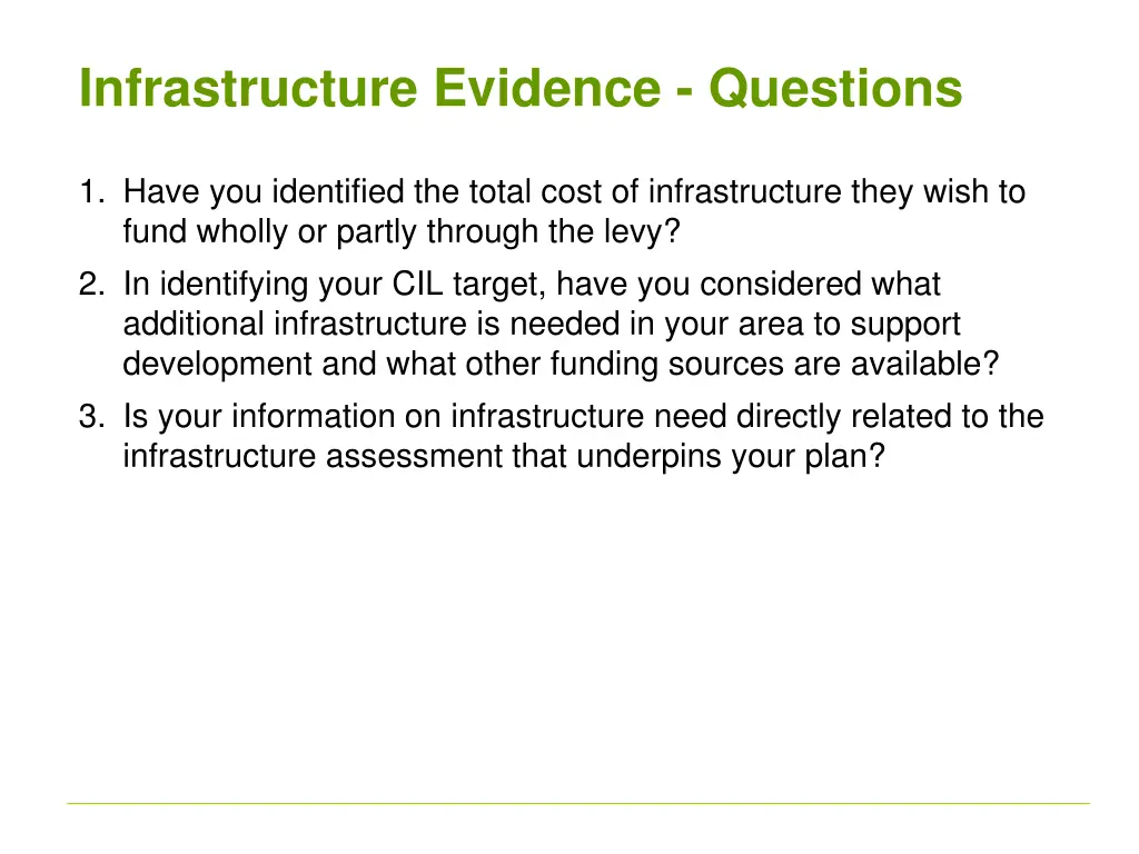 infrastructure evidence questions