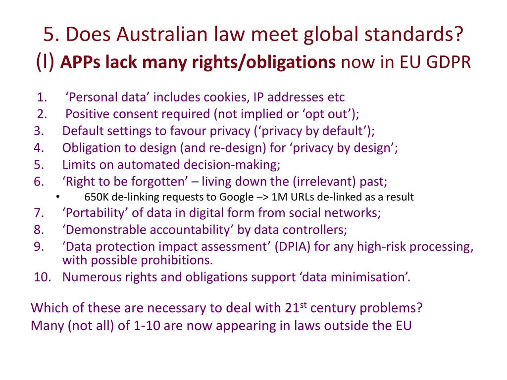 5 does australian law meet global standards