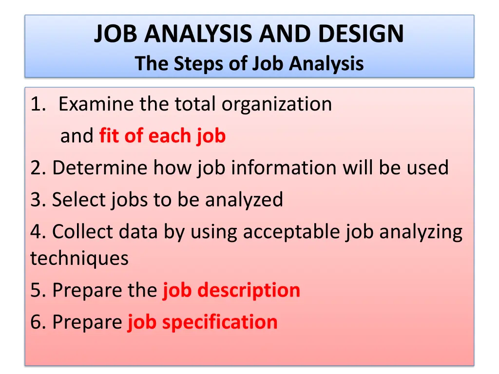 job analysis and design the steps of job analysis