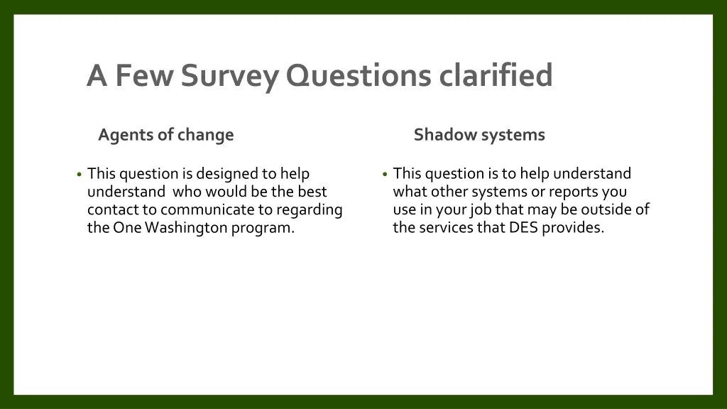 a few survey questions clarified 1