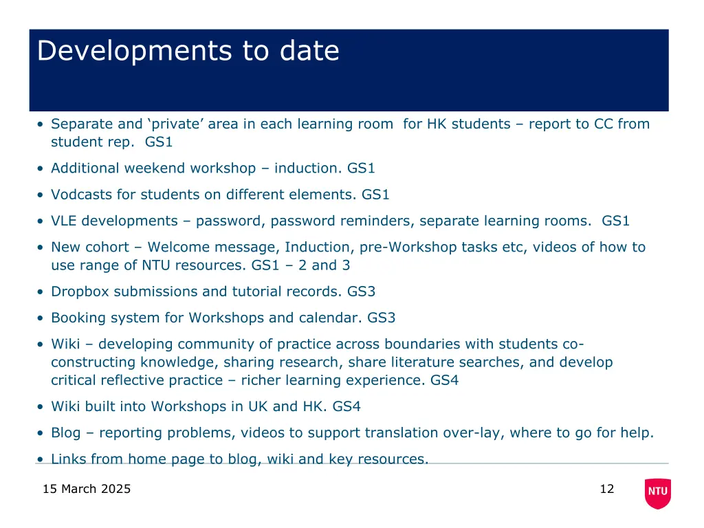 developments to date