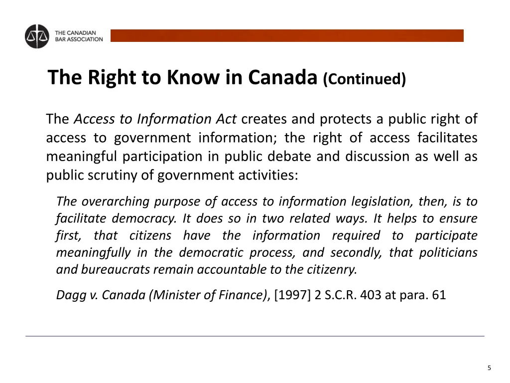 the right to know in canada continued