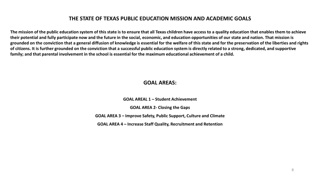the state of texas public education mission