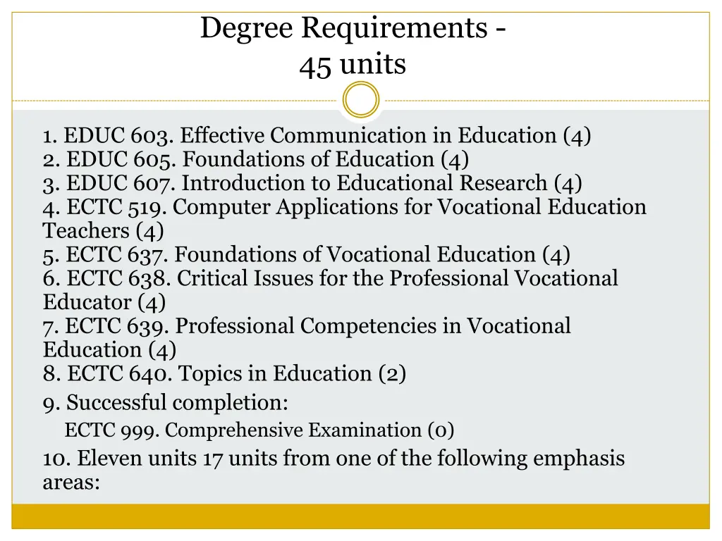 degree requirements 45 units